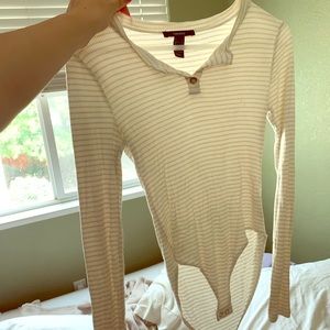 Light gold and white strip bodysuit!